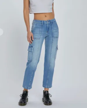 Cropped Stretch Cargo Jeans